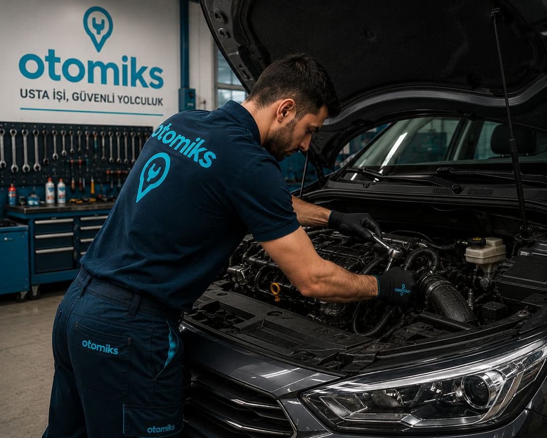 Otomiks ustası kaput açık motor bakımı yaparken